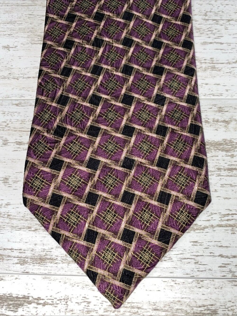 Robert Talbott Plum Black 100% Silk Lattice Woven Vintage Tie 4” Wide